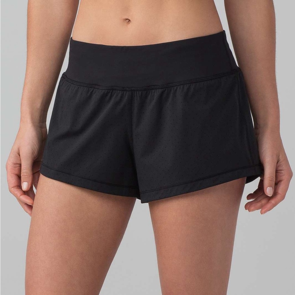 Lululemon Athletica (4) Final Lap Black Athletic Perforated Running Shorts